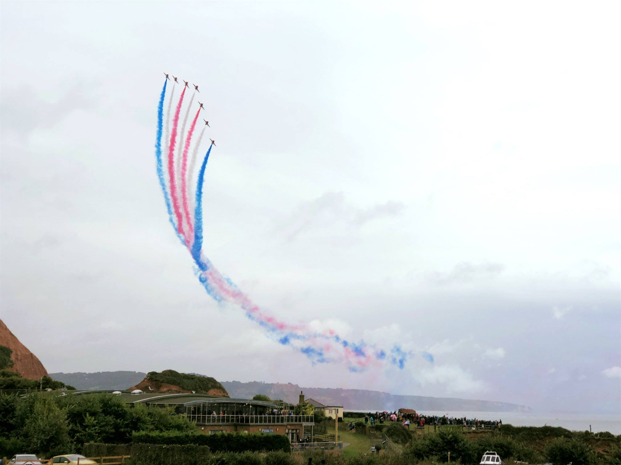 Red Arrows fly over Ladram Bay
